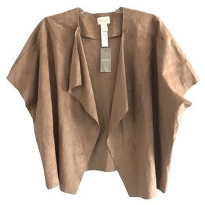Chicos | Open Front Womens Size 3 Brown Faux Suede Short Sleeve Side Zip
